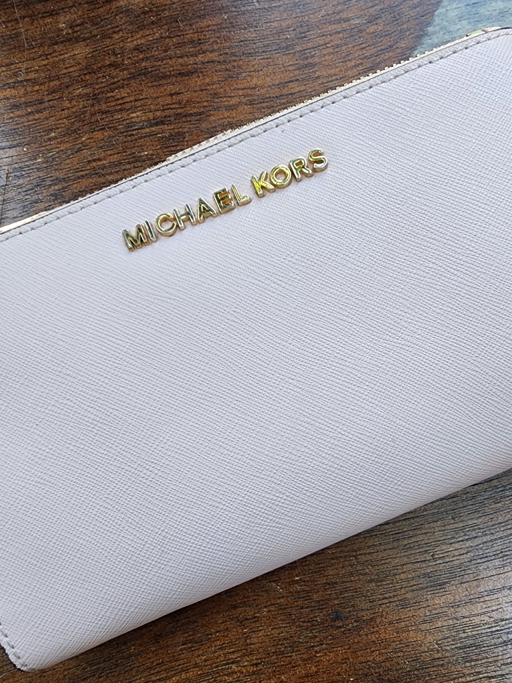 Michael Kors Jet Set Saffiano Leather Double Zip Wallet Wristlet Pwdr Blush Pink